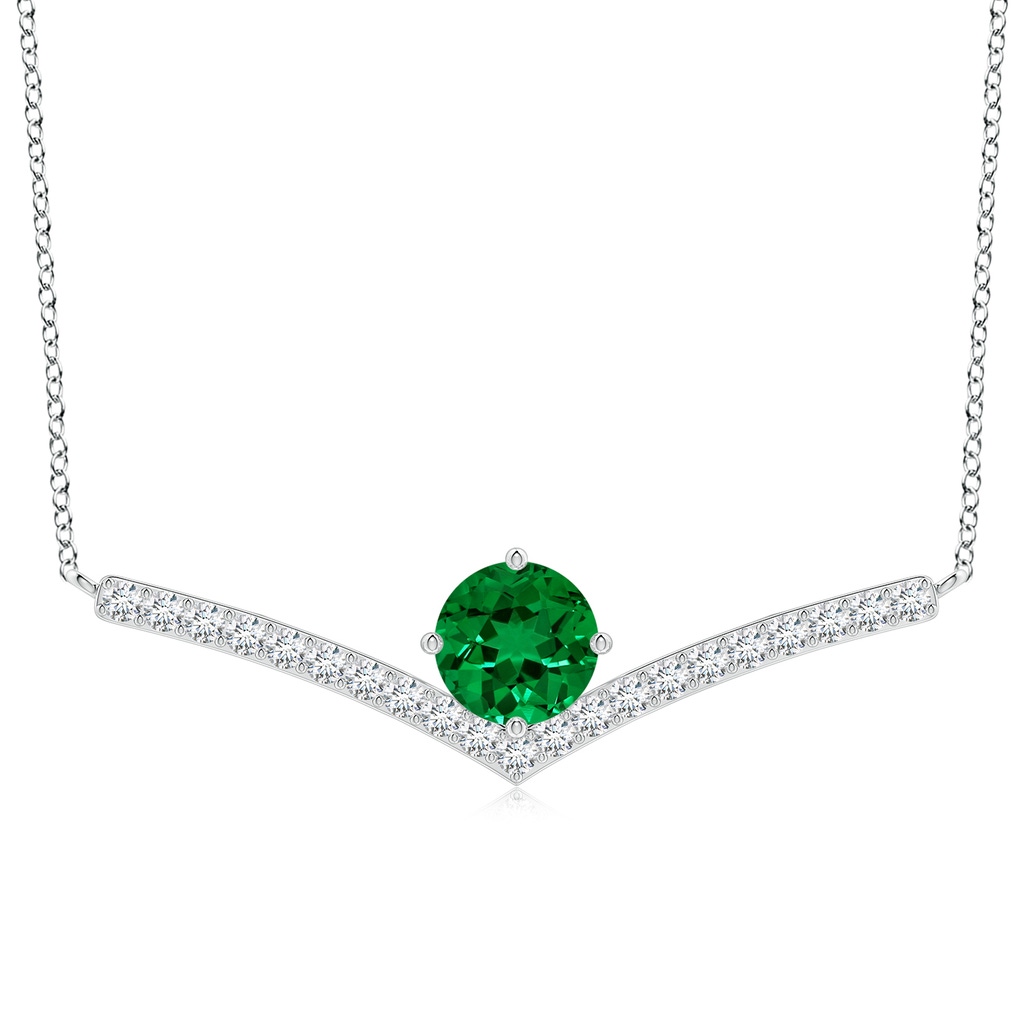 8mm Labgrown Round Lab-Grown Emerald Chevron Necklace with Diamond Accents in White Gold
