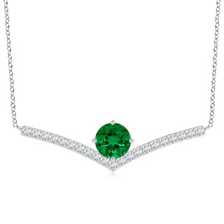 8mm Labgrown Round Lab-Grown Emerald Chevron Necklace with Diamond Accents in White Gold