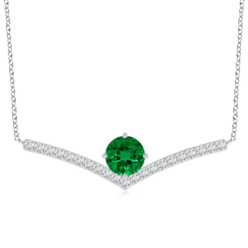 8mm Labgrown Round Lab-Grown Emerald Chevron Necklace with Diamond Accents in White Gold 