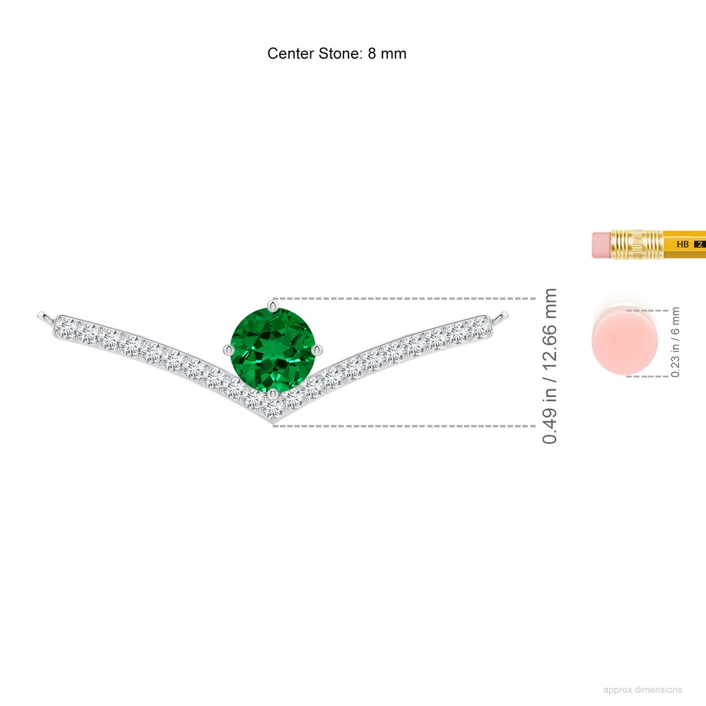 8mm Labgrown Round Lab-Grown Emerald Chevron Necklace with Diamond Accents in White Gold ruler