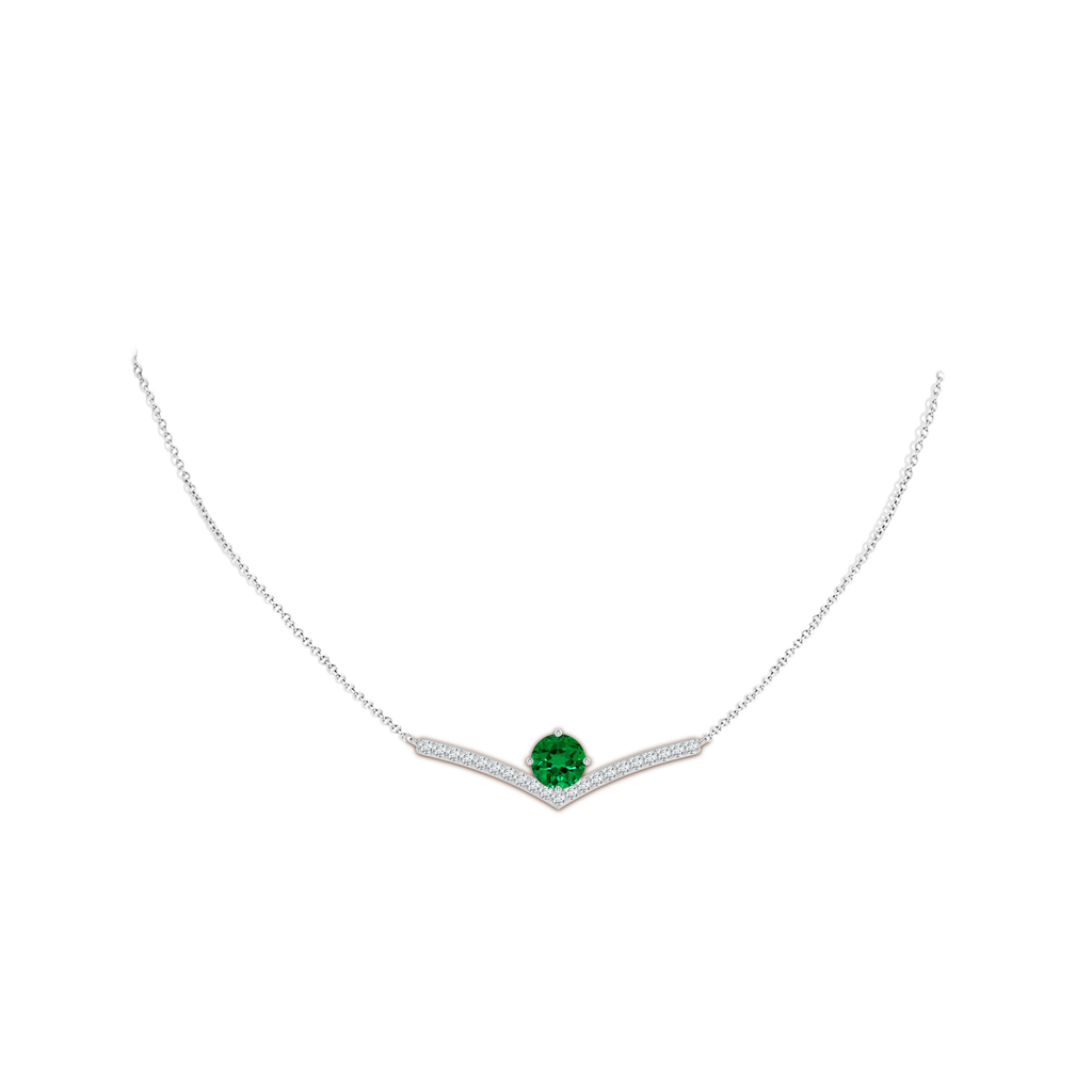 8mm Labgrown Round Lab-Grown Emerald Chevron Necklace with Diamond Accents in White Gold pen