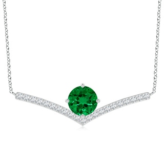 9mm Labgrown Round Lab-Grown Emerald Chevron Necklace with Diamond Accents in P950 Platinum