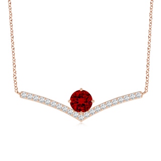 7mm Labgrown Round Lab-Grown Ruby Chevron Necklace with Diamond Accents in 9K Rose Gold