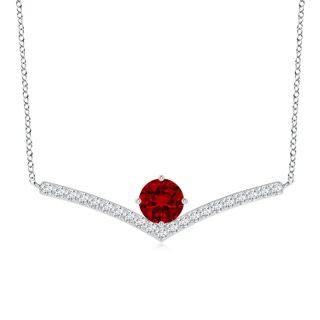 7mm Labgrown Round Lab-Grown Ruby Chevron Necklace with Diamond Accents in P950 Platinum