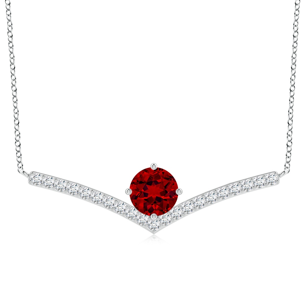 8mm Labgrown Round Lab-Grown Ruby Chevron Necklace with Diamond Accents in White Gold
