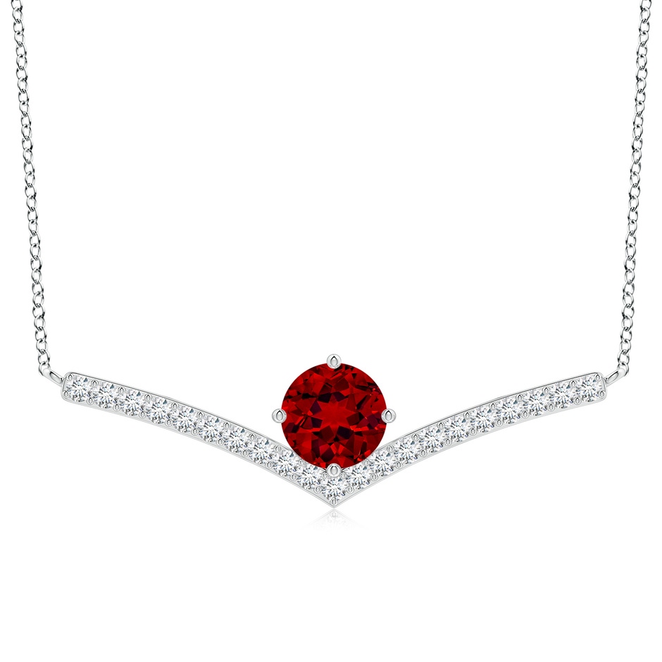 8mm Labgrown Round Lab-Grown Ruby Chevron Necklace with Diamond Accents in White Gold 