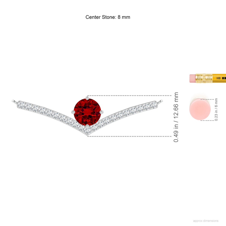 8mm Labgrown Round Lab-Grown Ruby Chevron Necklace with Diamond Accents in White Gold ruler