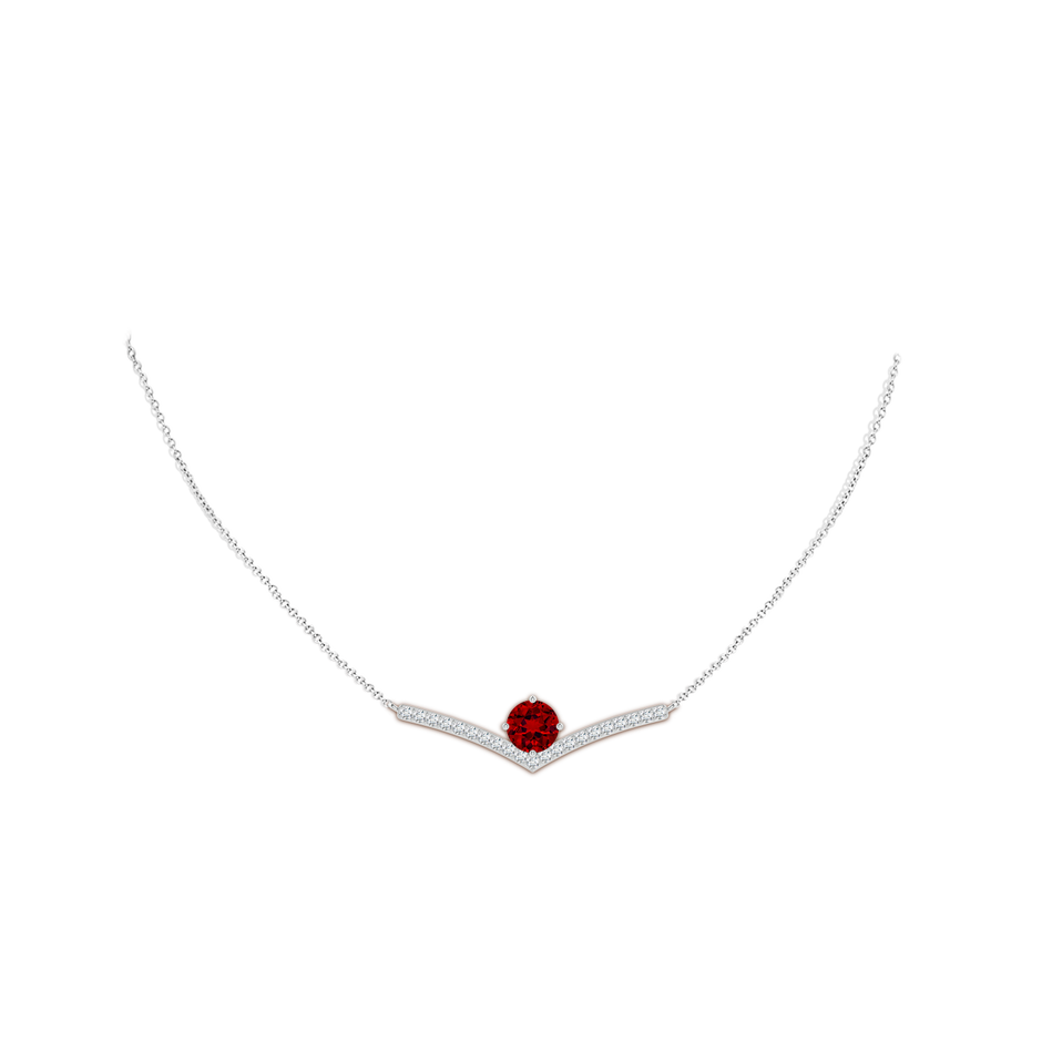 8mm Labgrown Round Lab-Grown Ruby Chevron Necklace with Diamond Accents in White Gold pen