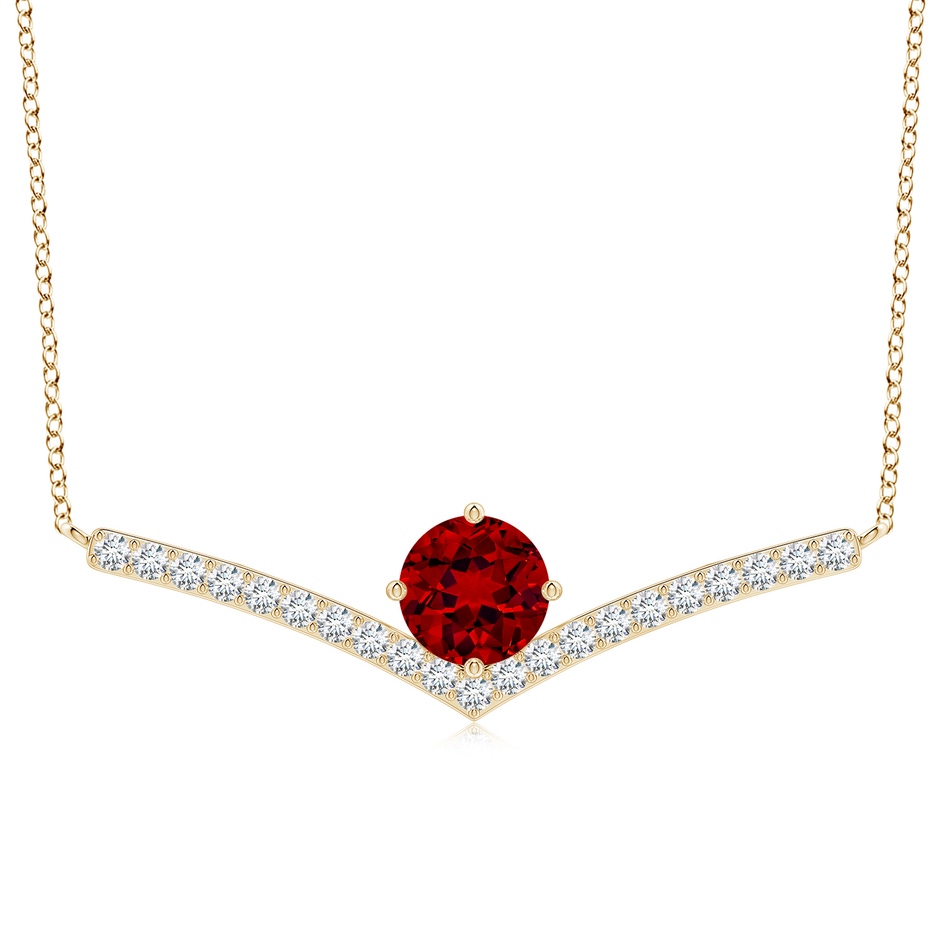 8mm Labgrown Round Lab-Grown Ruby Chevron Necklace with Diamond Accents in Yellow Gold 