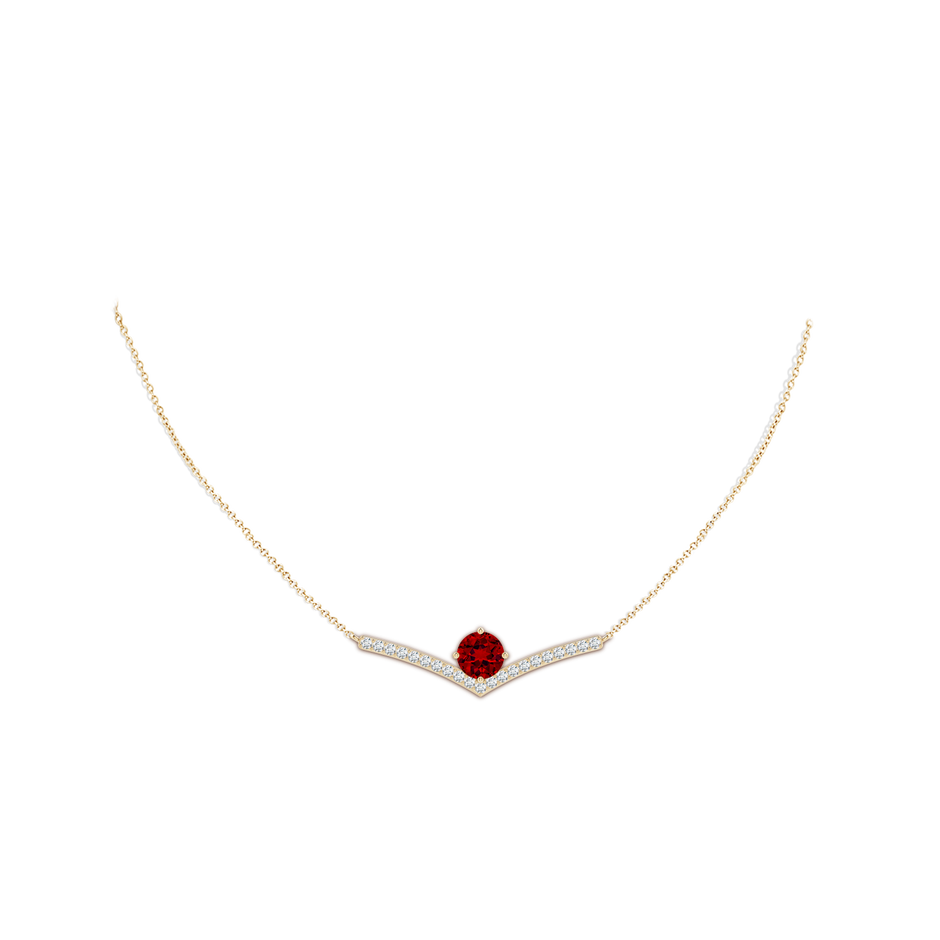 8mm Labgrown Round Lab-Grown Ruby Chevron Necklace with Diamond Accents in Yellow Gold pen