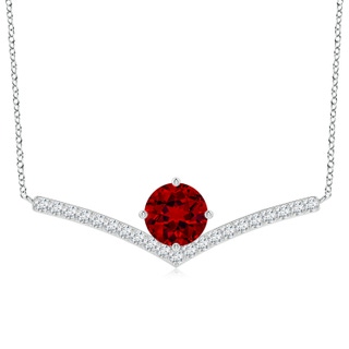 9mm Labgrown Round Lab-Grown Ruby Chevron Necklace with Diamond Accents in P950 Platinum