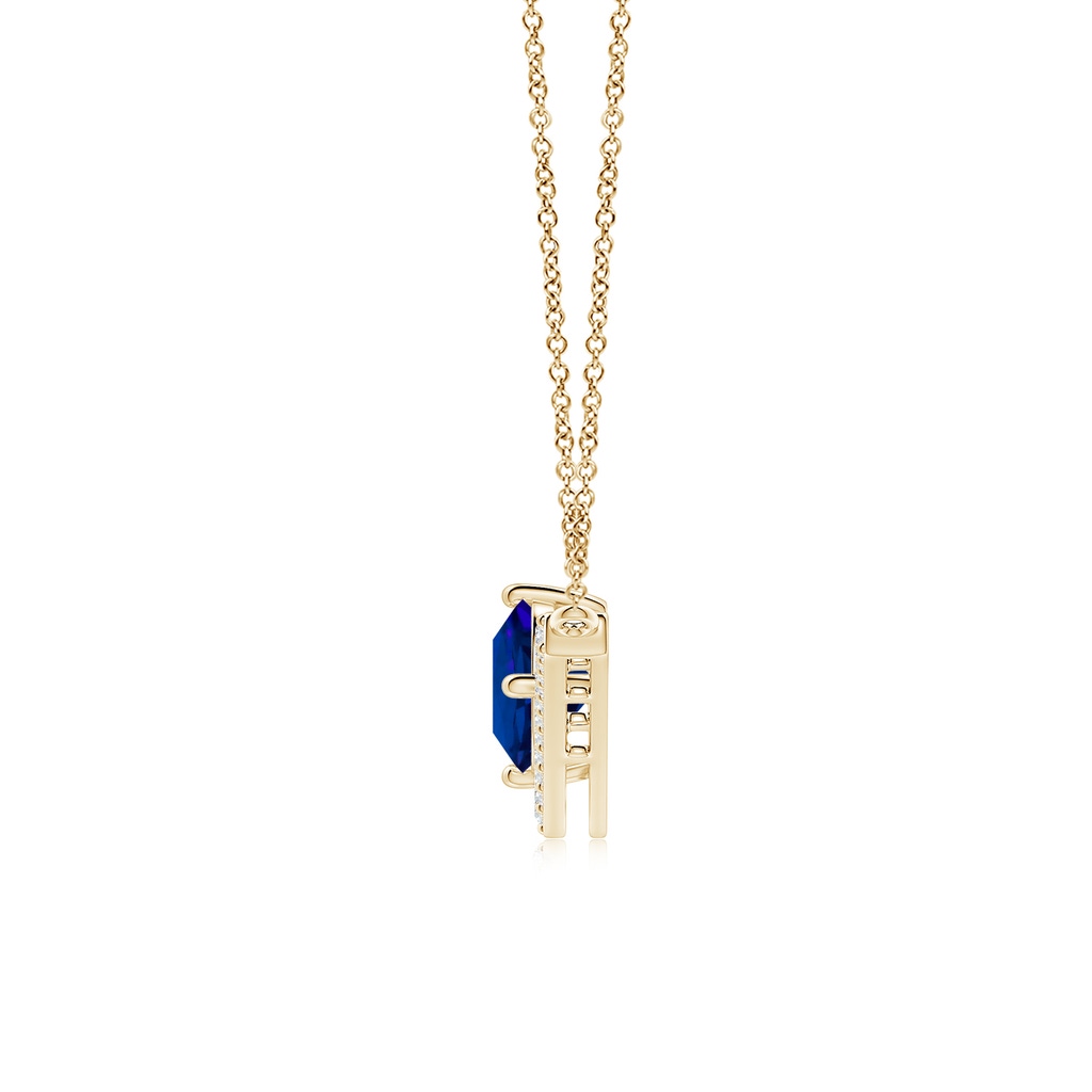 8mm Labgrown Round Lab-Grown Blue Sapphire Chevron Necklace with Diamond Accents in Yellow Gold Side 199