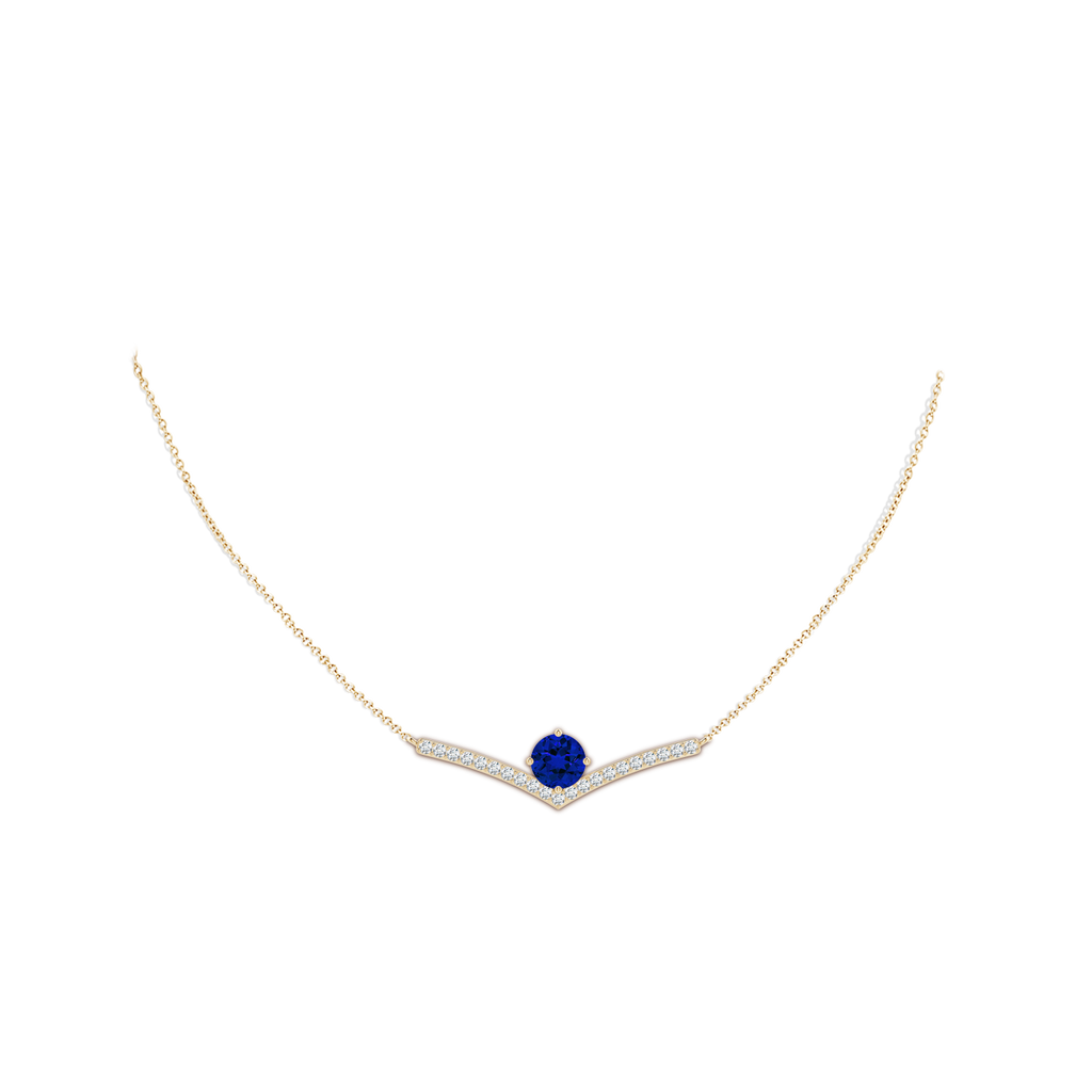 8mm Labgrown Round Lab-Grown Blue Sapphire Chevron Necklace with Diamond Accents in Yellow Gold pen