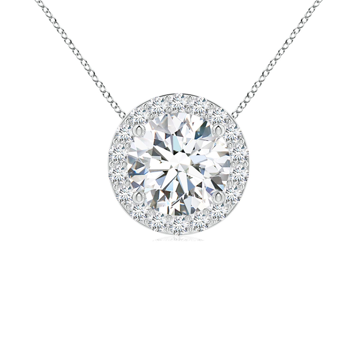 6.4mm FGVS Vintage Inspired Round Lab-Grown Diamond Halo Pendant in 18K White Gold