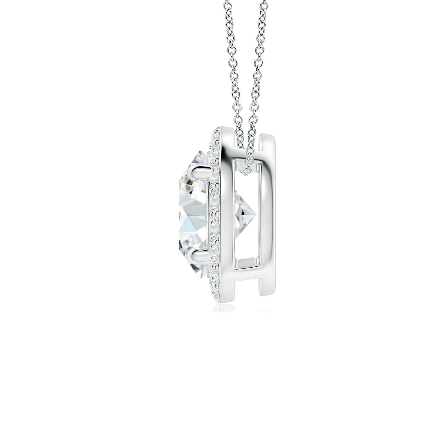 6.4mm FGVS Vintage Inspired Round Lab-Grown Diamond Halo Pendant in 18K White Gold