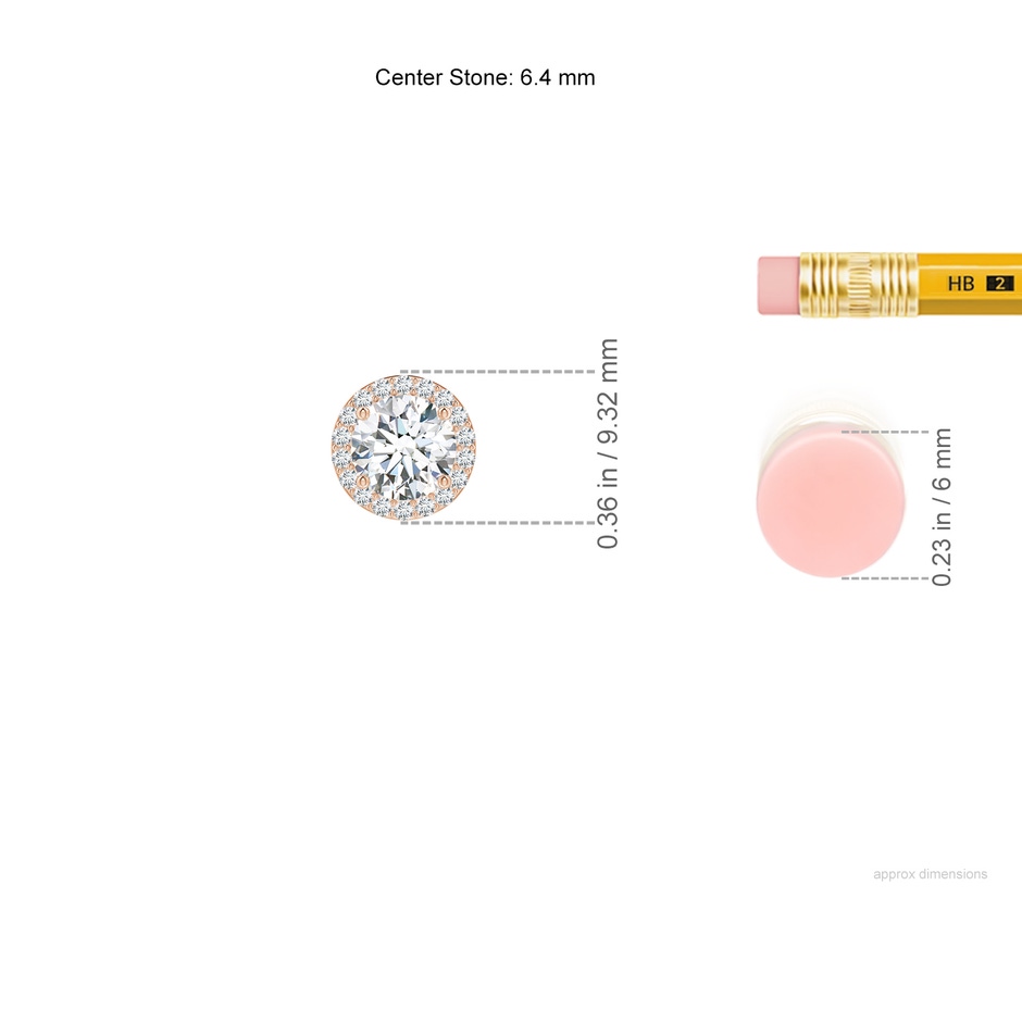 6.4mm FGVS Vintage Inspired Round Lab-Grown Diamond Halo Pendant in Rose Gold ruler