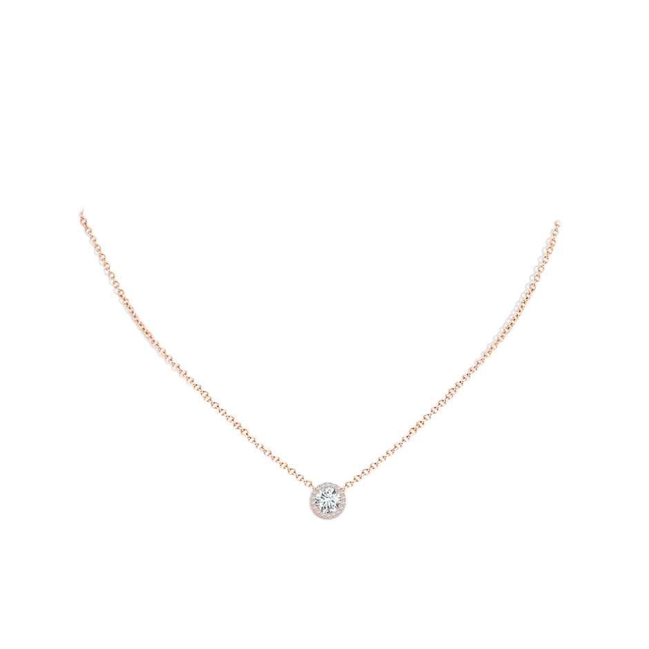 6.4mm FGVS Vintage Inspired Round Lab-Grown Diamond Halo Pendant in Rose Gold pen
