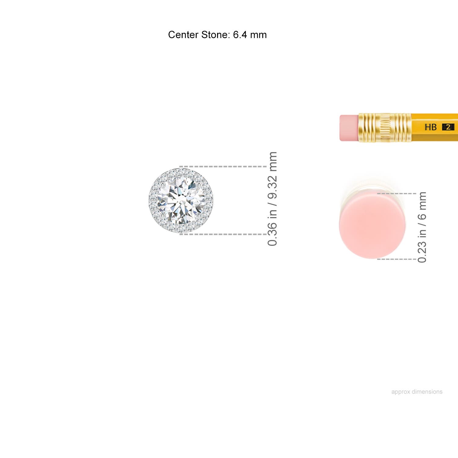 6.4mm FGVS Vintage Inspired Round Lab-Grown Diamond Halo Pendant in White Gold - ruler