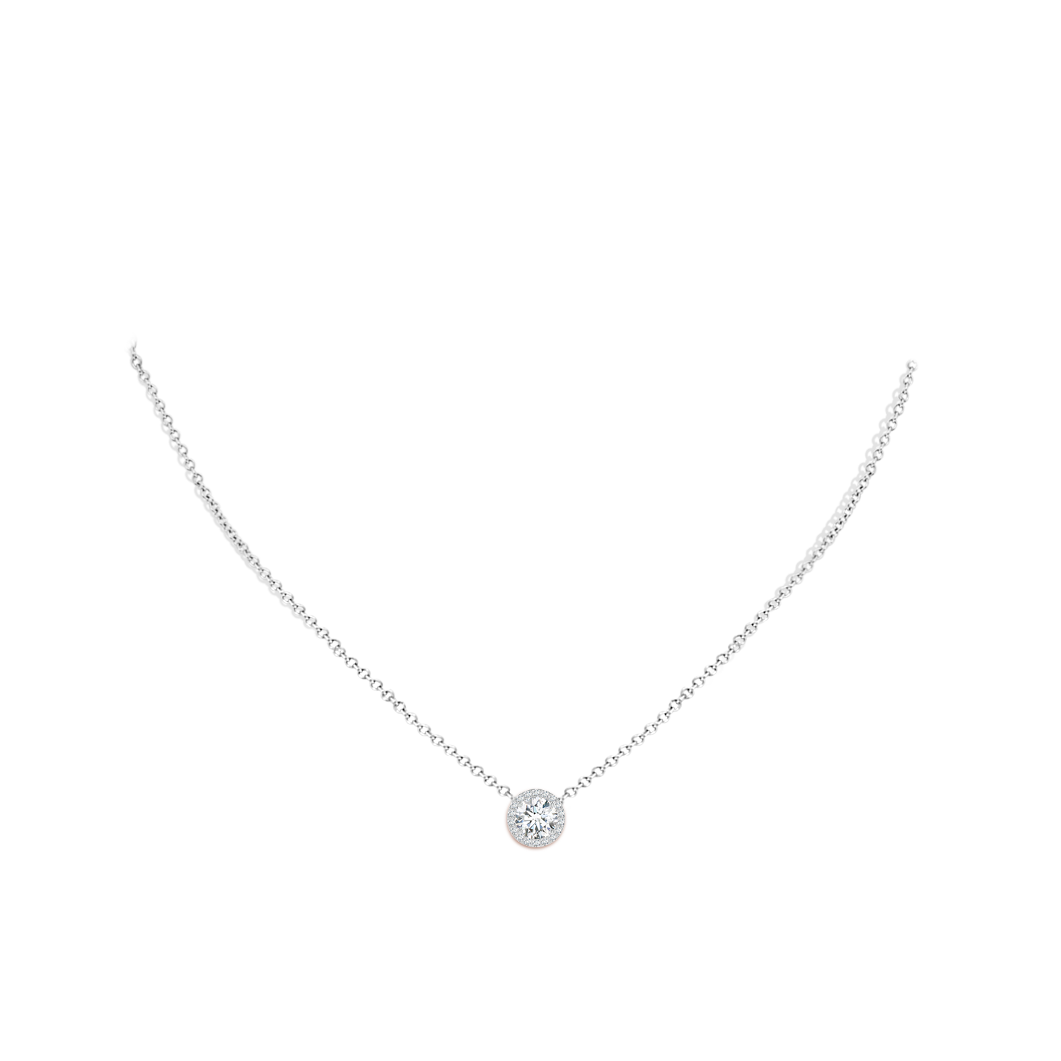 6.4mm FGVS Vintage Inspired Round Lab-Grown Diamond Halo Pendant in White Gold - body_neck
