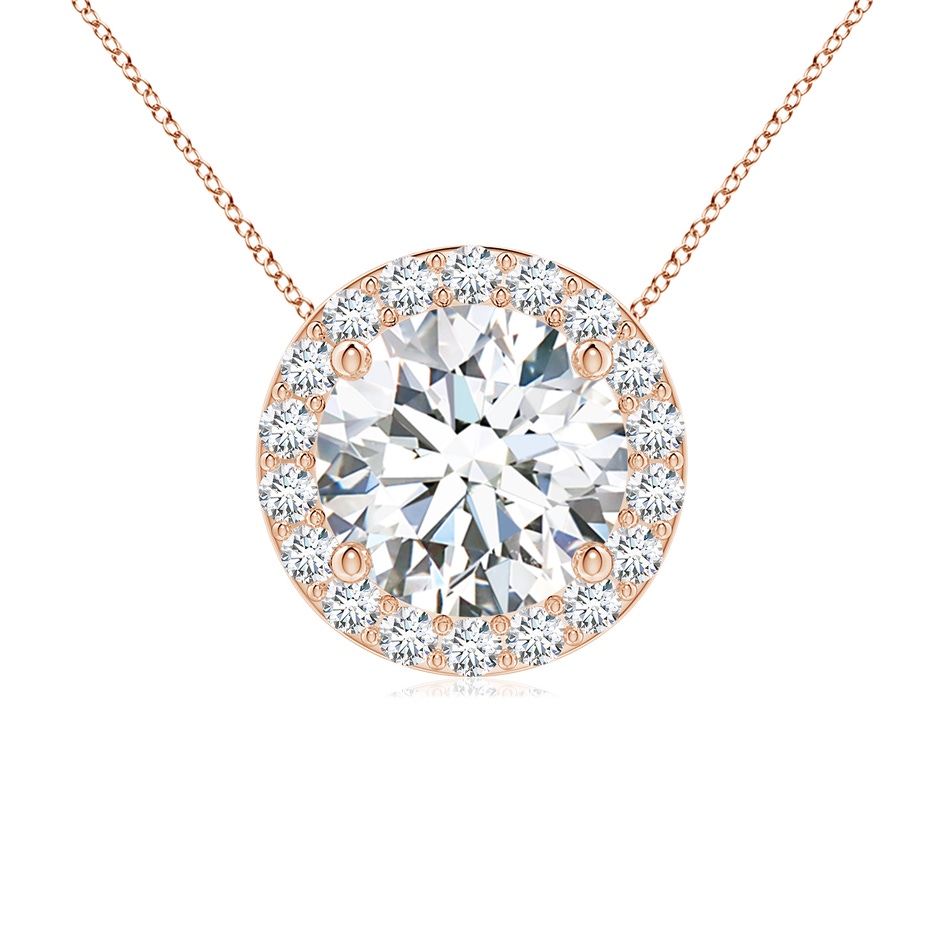 7.4mm FGVS Vintage Inspired Round Lab-Grown Diamond Halo Pendant in Rose Gold 