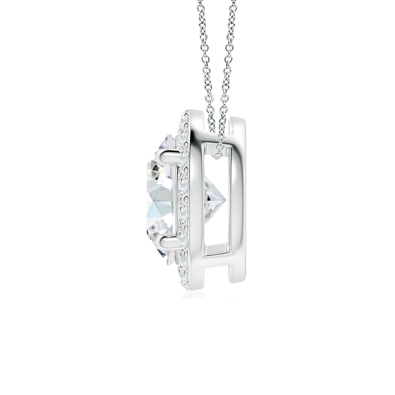 7.4mm FGVS Vintage Inspired Round Lab-Grown Diamond Halo Pendant in White Gold