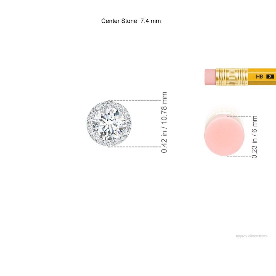 7.4mm FGVS Vintage Inspired Round Lab-Grown Diamond Halo Pendant in White Gold ruler