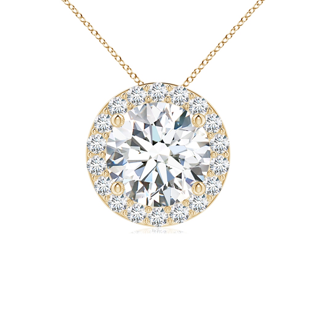 7.4mm FGVS Vintage Inspired Round Lab-Grown Diamond Halo Pendant in Yellow Gold
