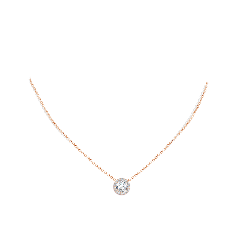 8mm FGVS Vintage Inspired Round Lab-Grown Diamond Halo Pendant in Rose Gold pen