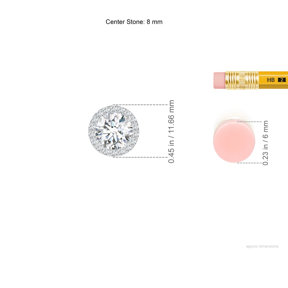 8mm FGVS Vintage Inspired Round Lab-Grown Diamond Halo Pendant in White Gold ruler
