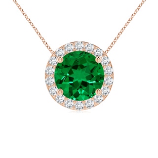 7mm Labgrown Vintage Inspired Round Lab-Grown Emerald Halo Pendant in 10K Rose Gold