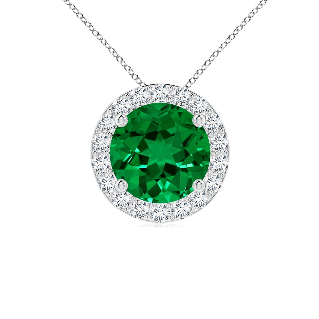 7mm Labgrown Vintage Inspired Round Lab-Grown Emerald Halo Pendant in White Gold