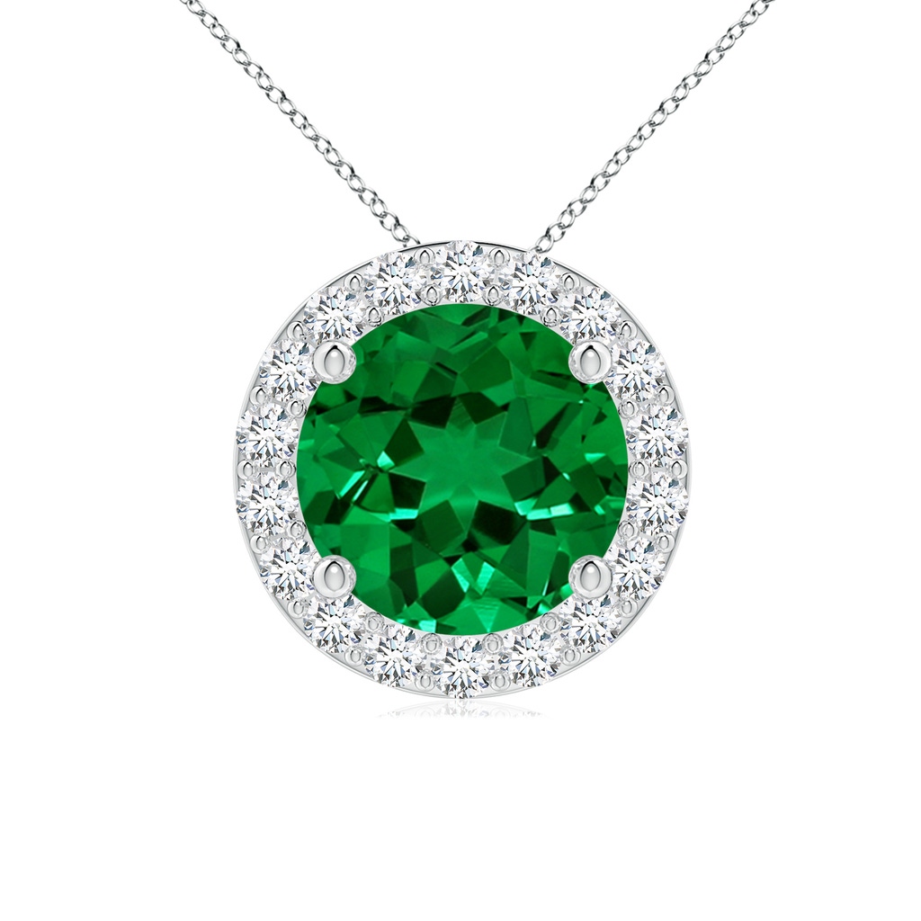 8mm Labgrown Vintage Inspired Round Lab-Grown Emerald Halo Pendant in White Gold