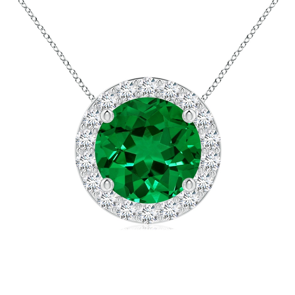 8mm Labgrown Vintage Inspired Round Lab-Grown Emerald Halo Pendant in White Gold 