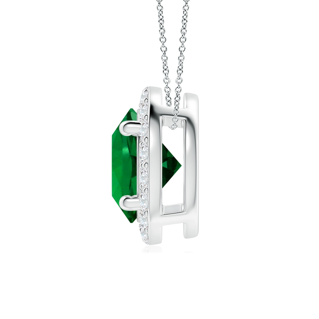 8mm Labgrown Vintage Inspired Round Lab-Grown Emerald Halo Pendant in White Gold Side 199
