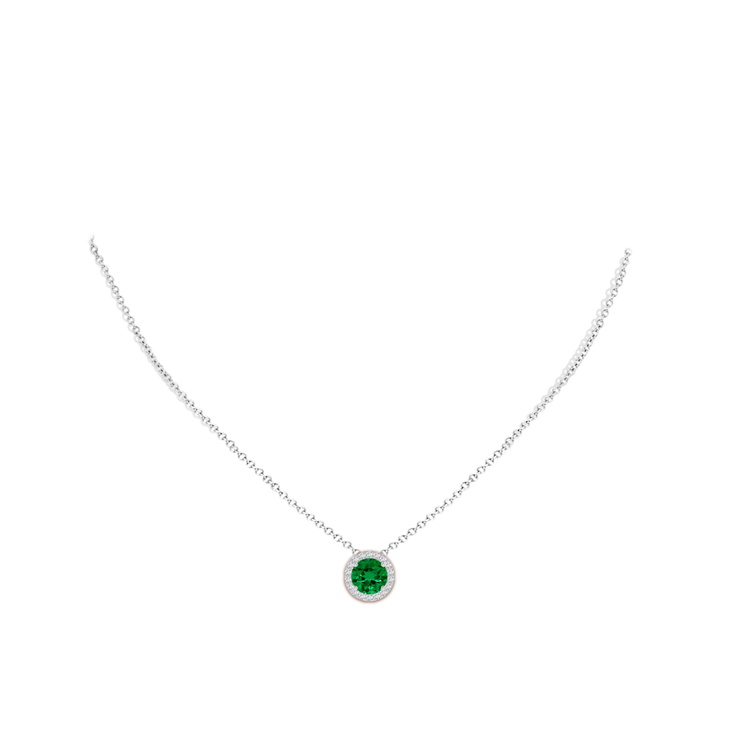 8mm Labgrown Vintage Inspired Round Lab-Grown Emerald Halo Pendant in White Gold pen