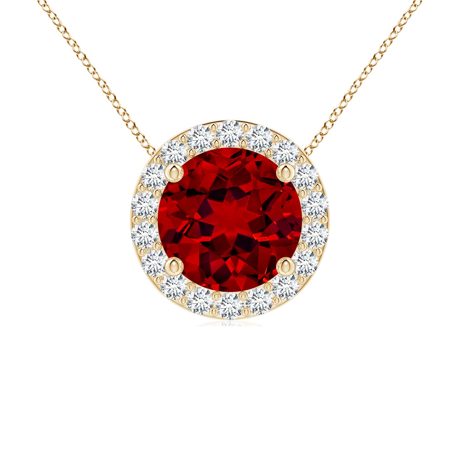7mm Labgrown Vintage Inspired Round Lab-Grown Ruby Halo Pendant in 18K Yellow Gold
