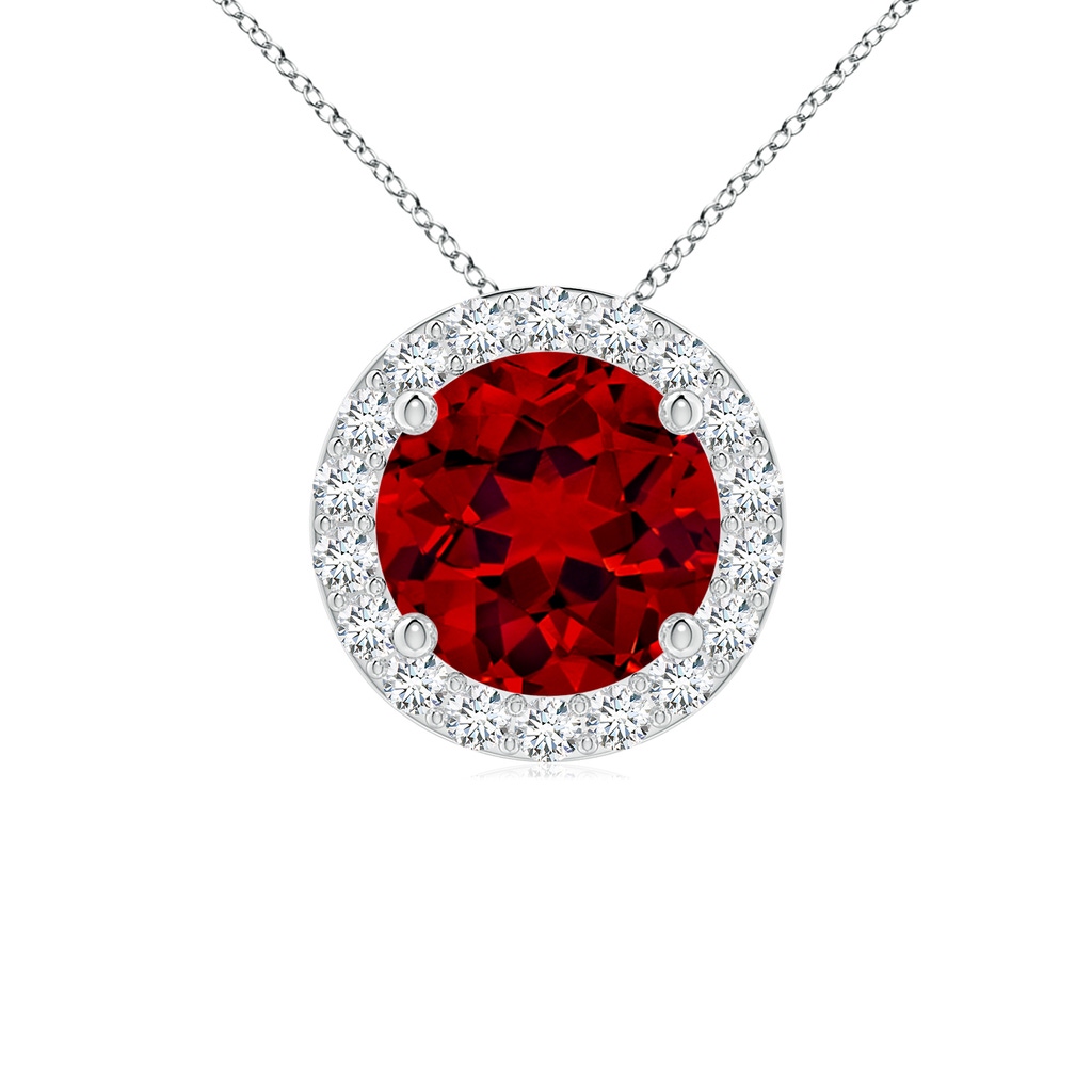 7mm Labgrown Vintage Inspired Round Lab-Grown Ruby Halo Pendant in P950 Platinum