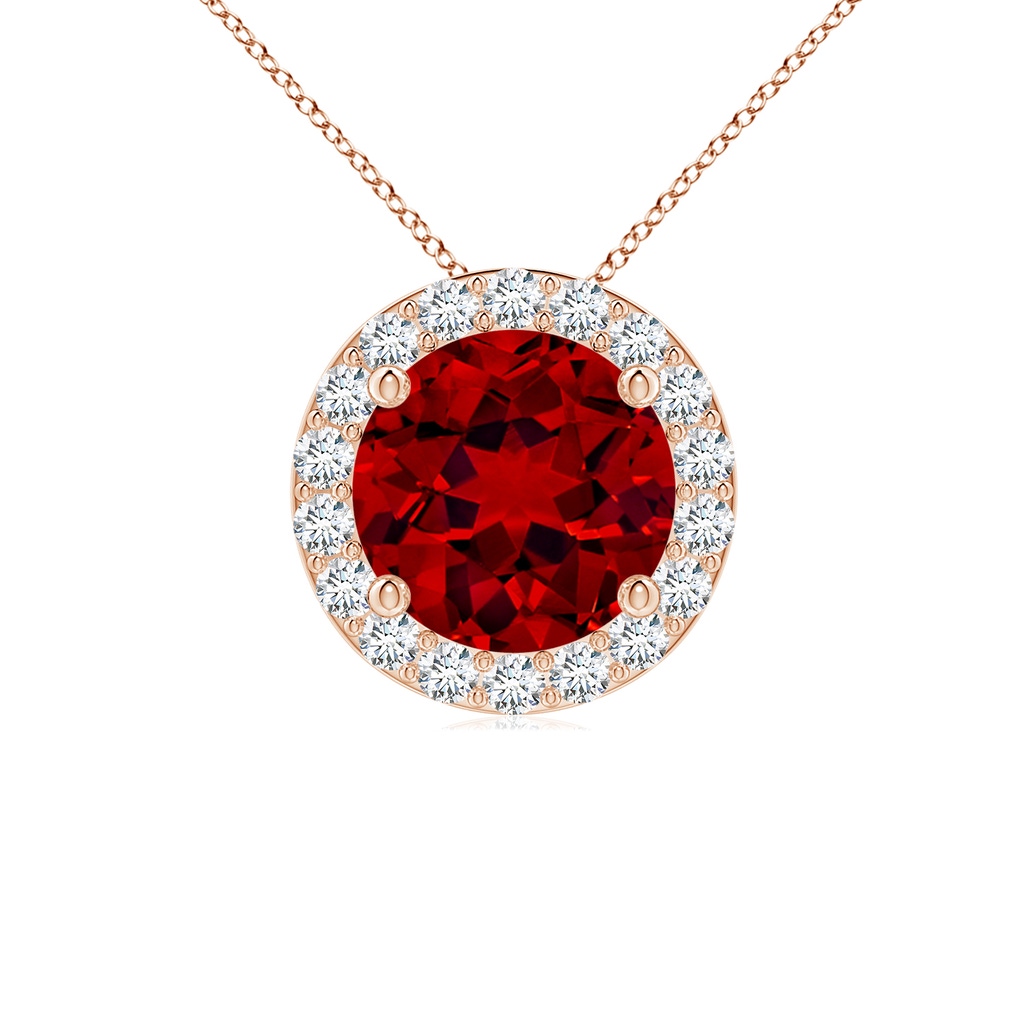 7mm Labgrown Vintage Inspired Round Lab-Grown Ruby Halo Pendant in Rose Gold