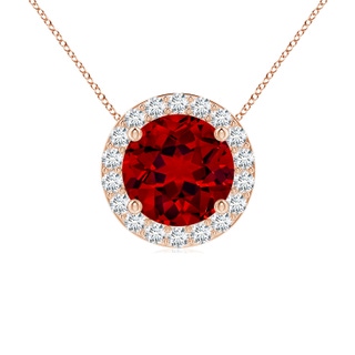 7mm Labgrown Vintage Inspired Round Lab-Grown Ruby Halo Pendant in Rose Gold