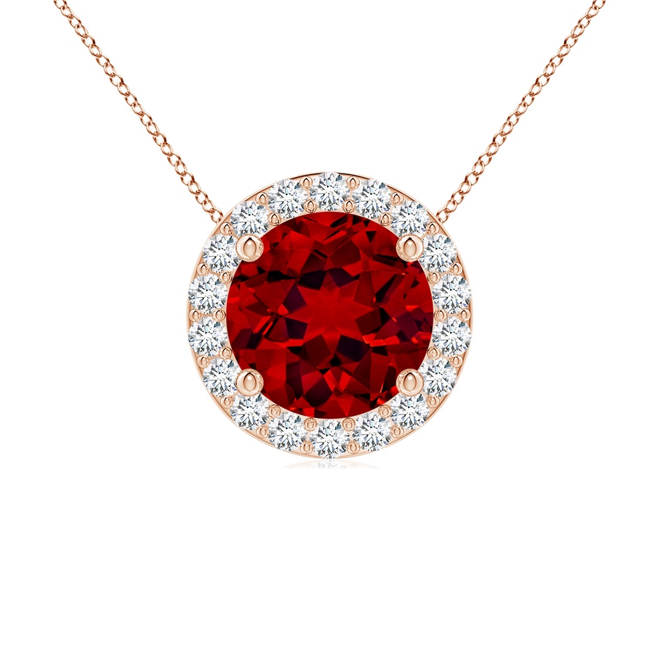 7mm Labgrown Vintage Inspired Round Lab-Grown Ruby Halo Pendant in Rose Gold 