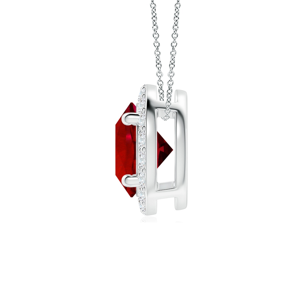 7mm Labgrown Vintage Inspired Round Lab-Grown Ruby Halo Pendant in White Gold - side 199