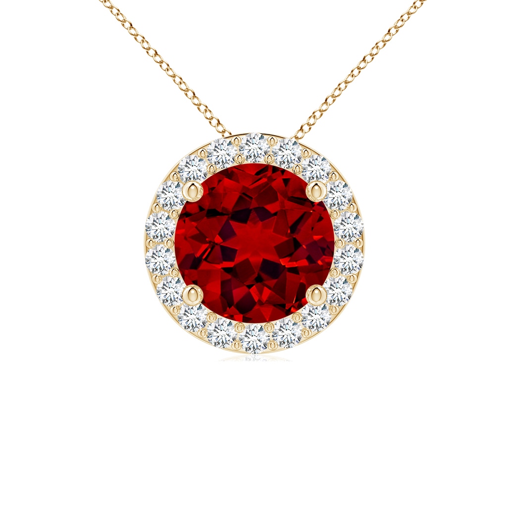 7mm Labgrown Vintage Inspired Round Lab-Grown Ruby Halo Pendant in Yellow Gold