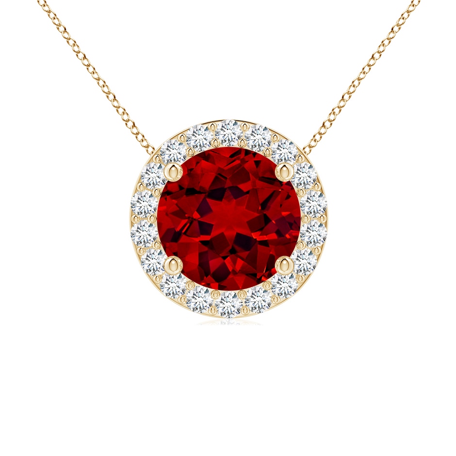 7mm Labgrown Vintage Inspired Round Lab-Grown Ruby Halo Pendant in Yellow Gold 