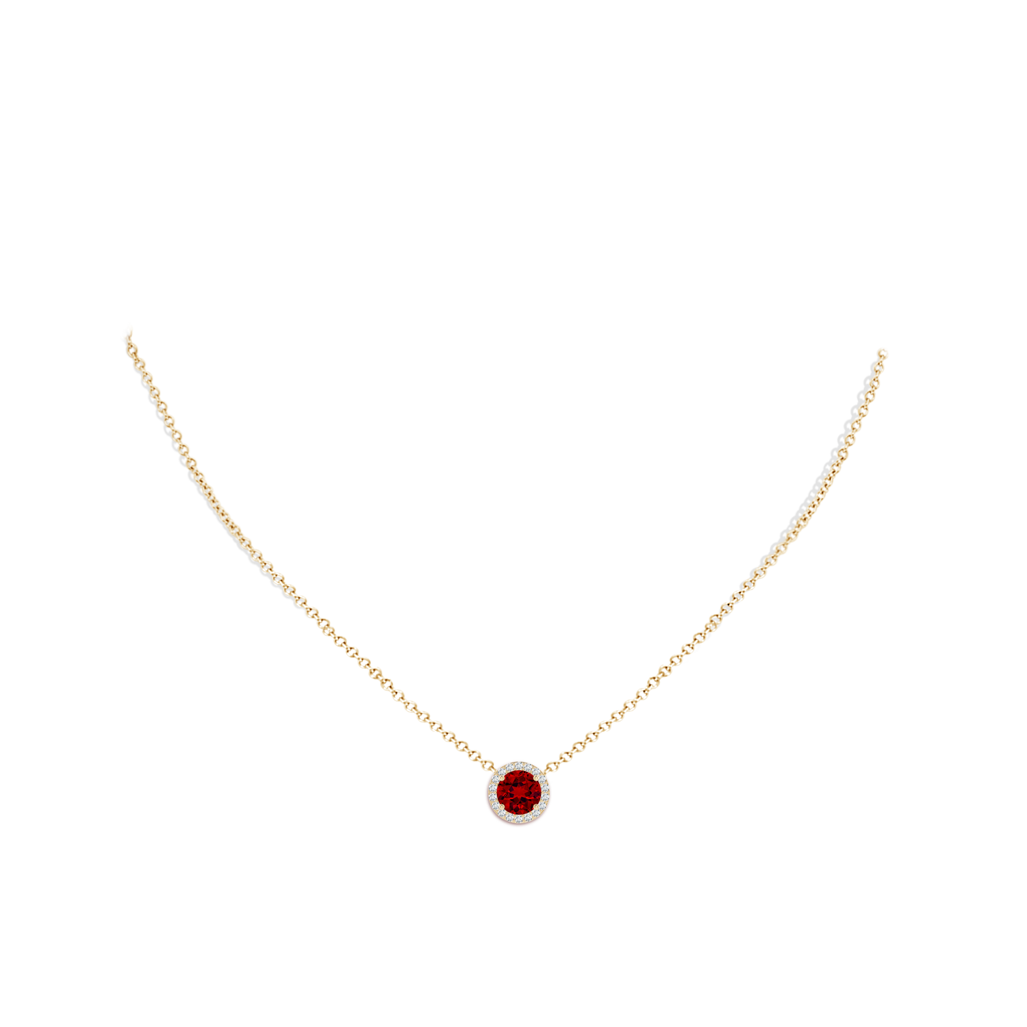 7mm Labgrown Vintage Inspired Round Lab-Grown Ruby Halo Pendant in Yellow Gold - body_neck