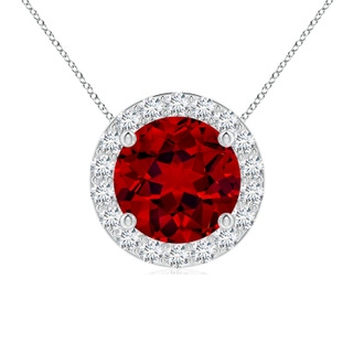 8mm Labgrown Vintage Inspired Round Lab-Grown Ruby Halo Pendant in P950 Platinum