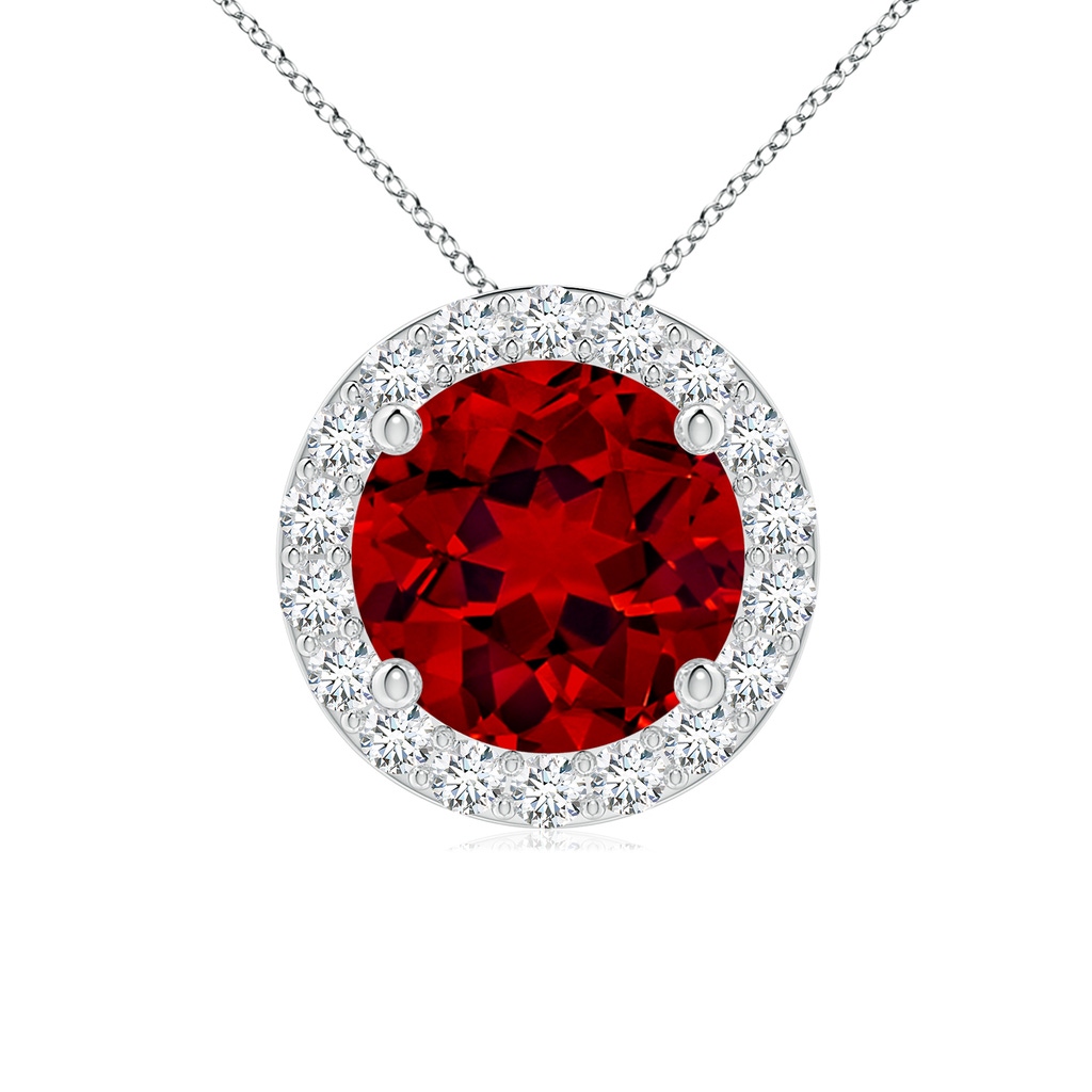 8mm Labgrown Vintage Inspired Round Lab-Grown Ruby Halo Pendant in White Gold