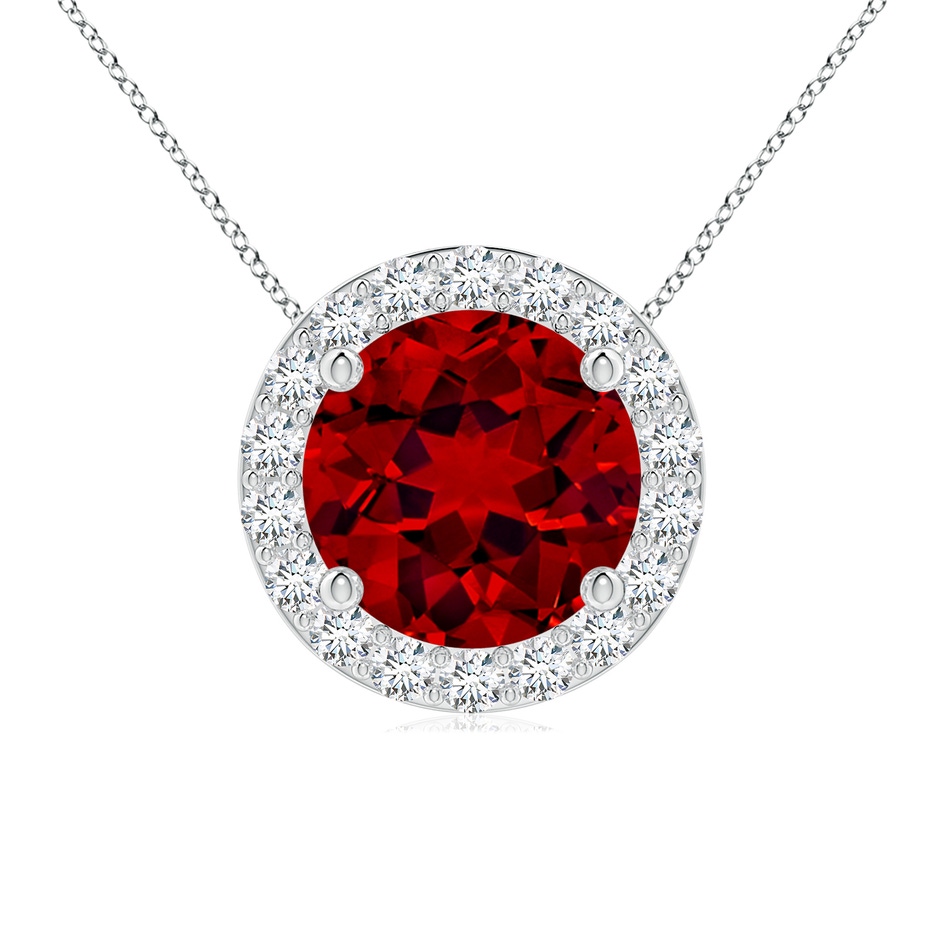 8mm Labgrown Vintage Inspired Round Lab-Grown Ruby Halo Pendant in White Gold 