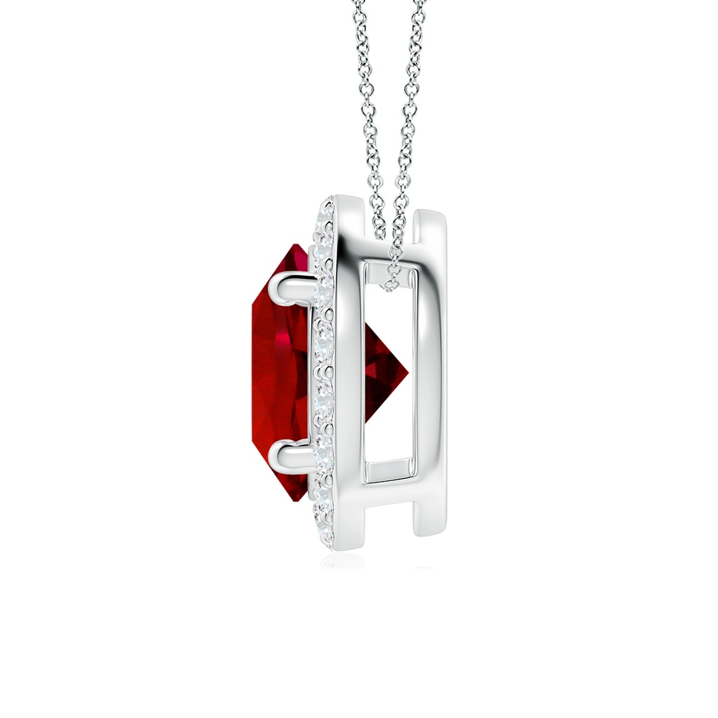 8mm Labgrown Vintage Inspired Round Lab-Grown Ruby Halo Pendant in White Gold - side 199