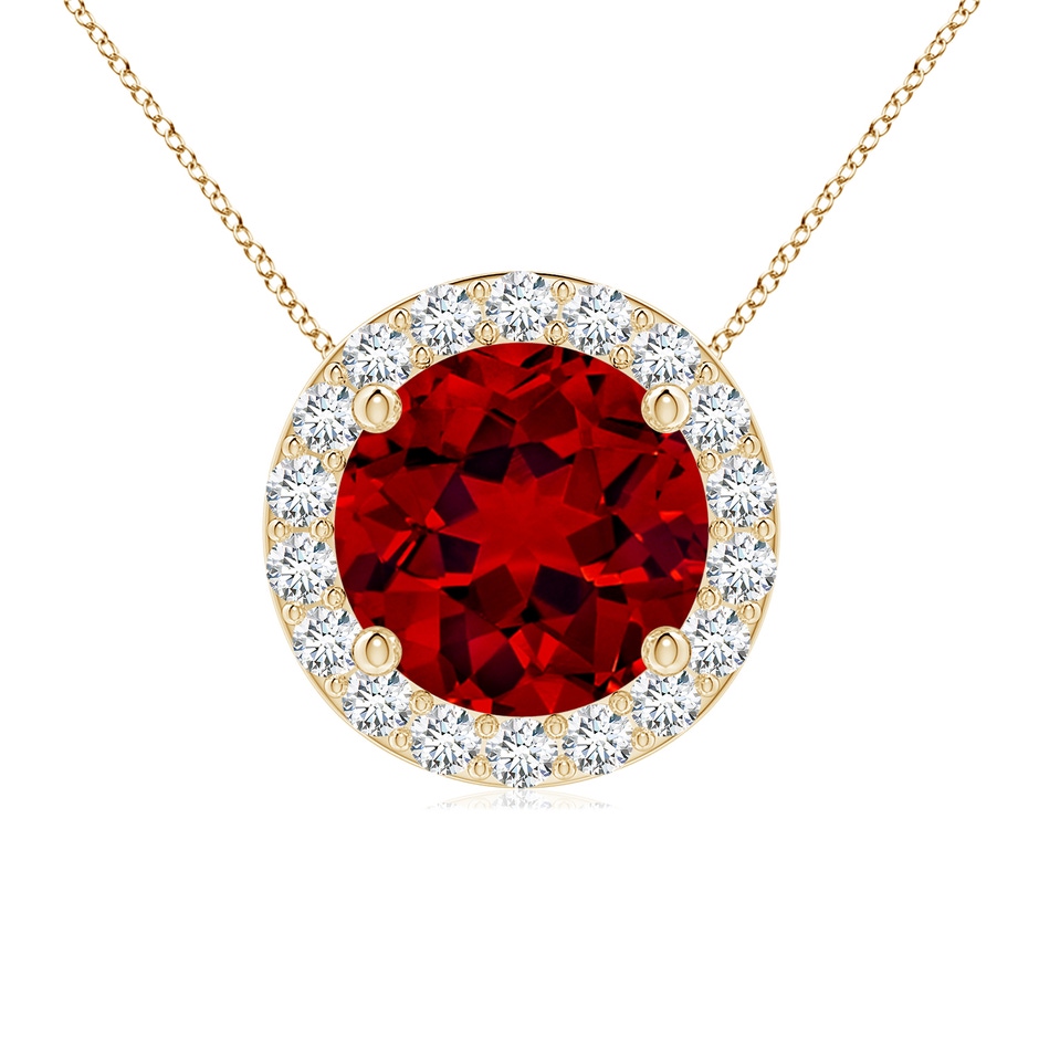 8mm Labgrown Vintage Inspired Round Lab-Grown Ruby Halo Pendant in Yellow Gold 