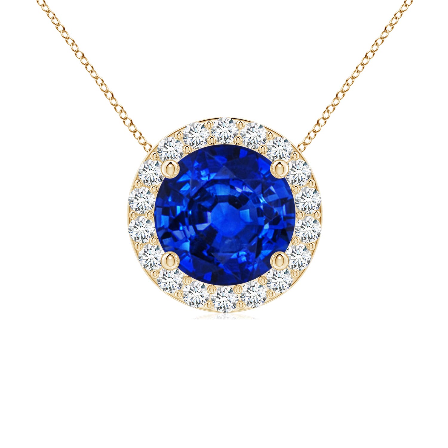 7mm Labgrown Vintage Inspired Round Lab-Grown Blue Sapphire Halo Pendant in 18K Yellow Gold
